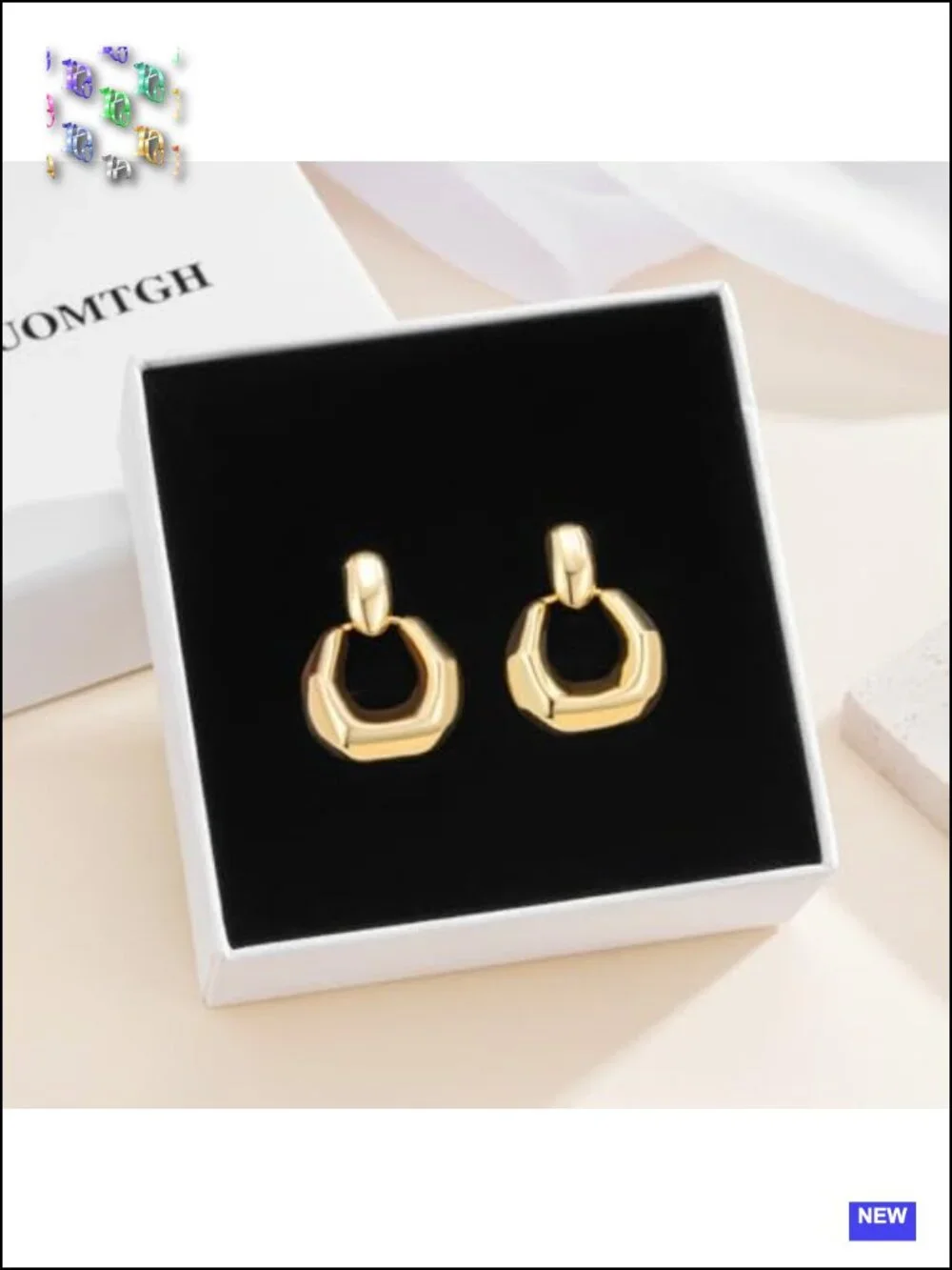 Chunky Gold Drop Dangle Earrings Geometric Link Hoop Earrings Lightweight